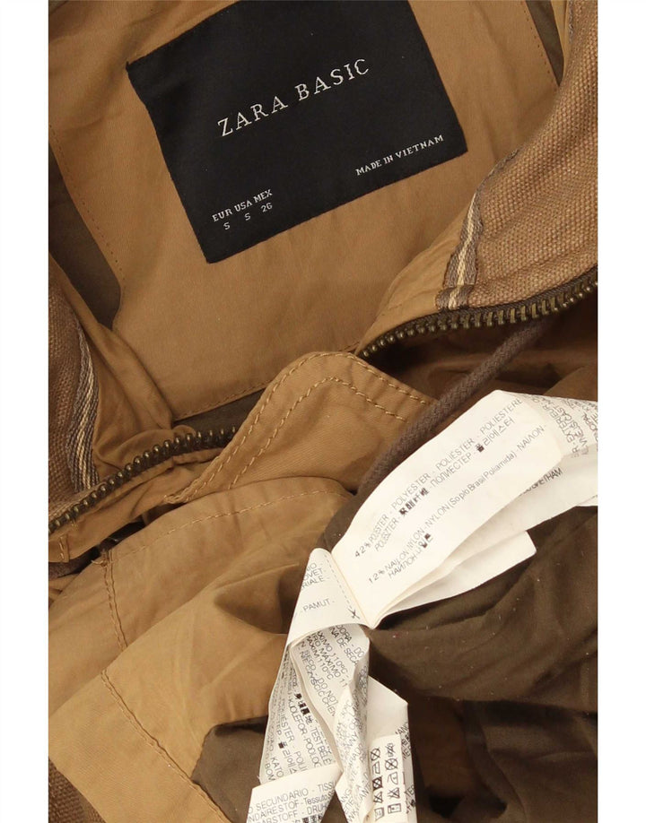 Zara Womens Hooded Parka Jacket UK 10 Small Beige Polyester