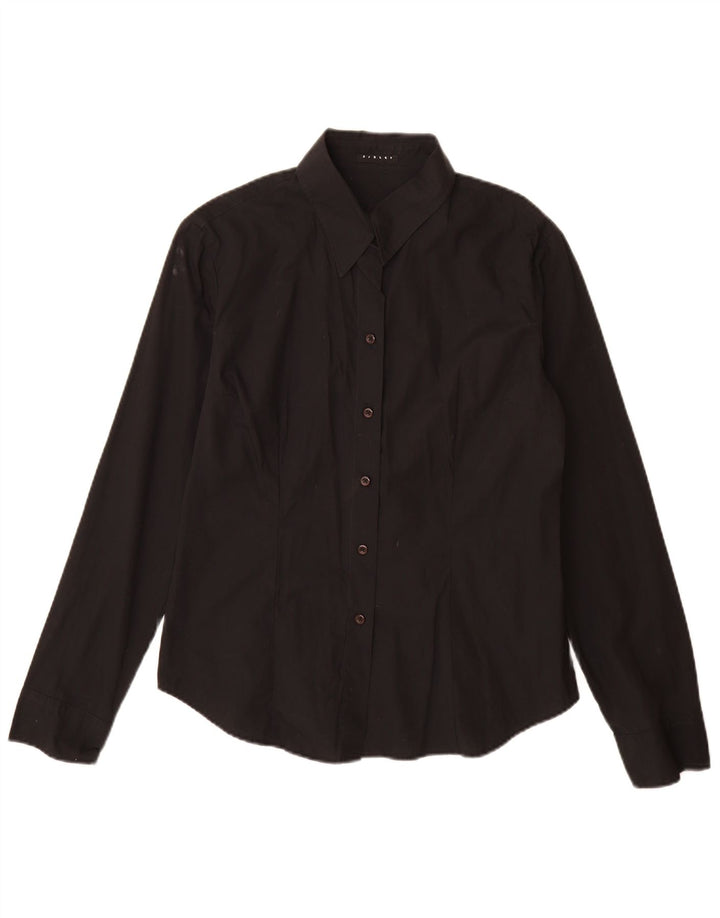 Sisley Womens Shirt UK 14 Large Black Cotton