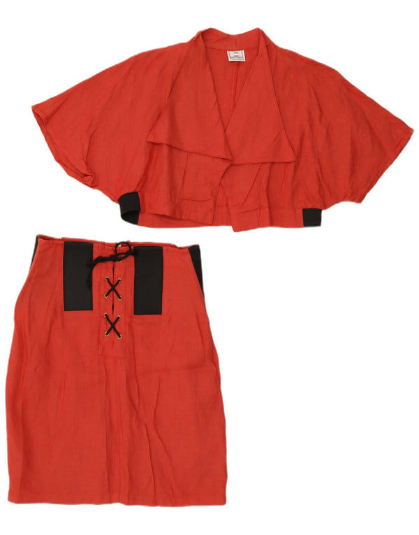 Vintage Womens 2 Piece Skirt Set IT 44 Medium W26  Red Colourblock Linen