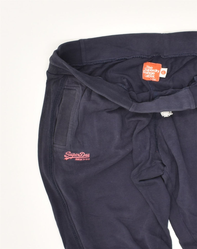 SUPERDRY Womens Tracksuit Trousers UK 14 Large Navy Blue Cotton | Vintage Superdry | Thrift | Second-Hand Superdry | Used Clothing | Messina Hembry 