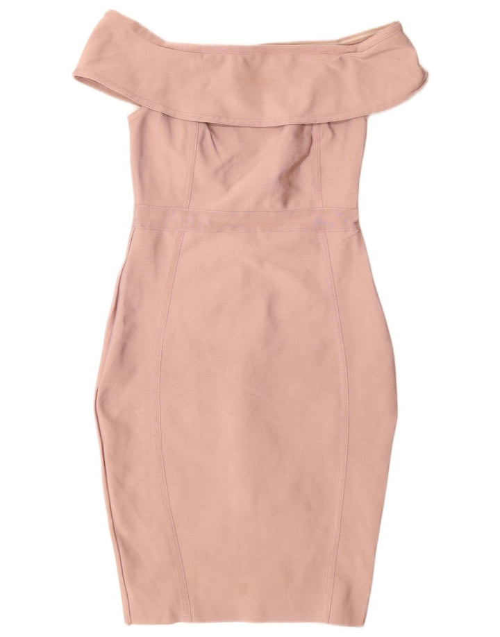 Lipsy Womens Off Shoulder Bodycon Dress UK 10 Small Pink Polyester