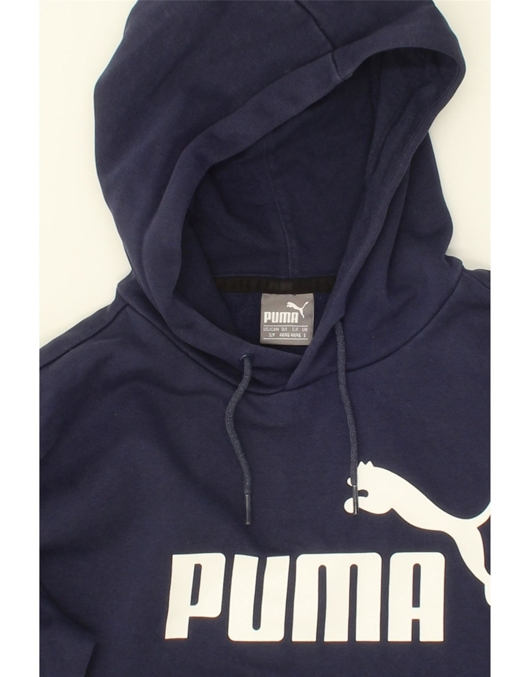 PUMA Mens Graphic Hoodie Jumper Small Navy Blue Vintage Puma and Second-Hand Puma from Messina Hembry 