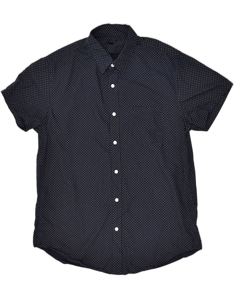 J. CREW Mens Short Sleeve Shirt Large Navy Blue Polka Dot Cotton | Vintage J. Crew | Thrift | Second-Hand J. Crew | Used Clothing | Messina Hembry 