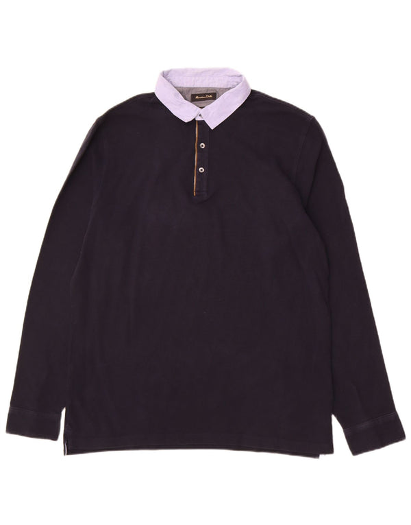 Massimo Dutti Mens Long Sleeve Rugby Polo Shirt XL Navy Blue Cotton