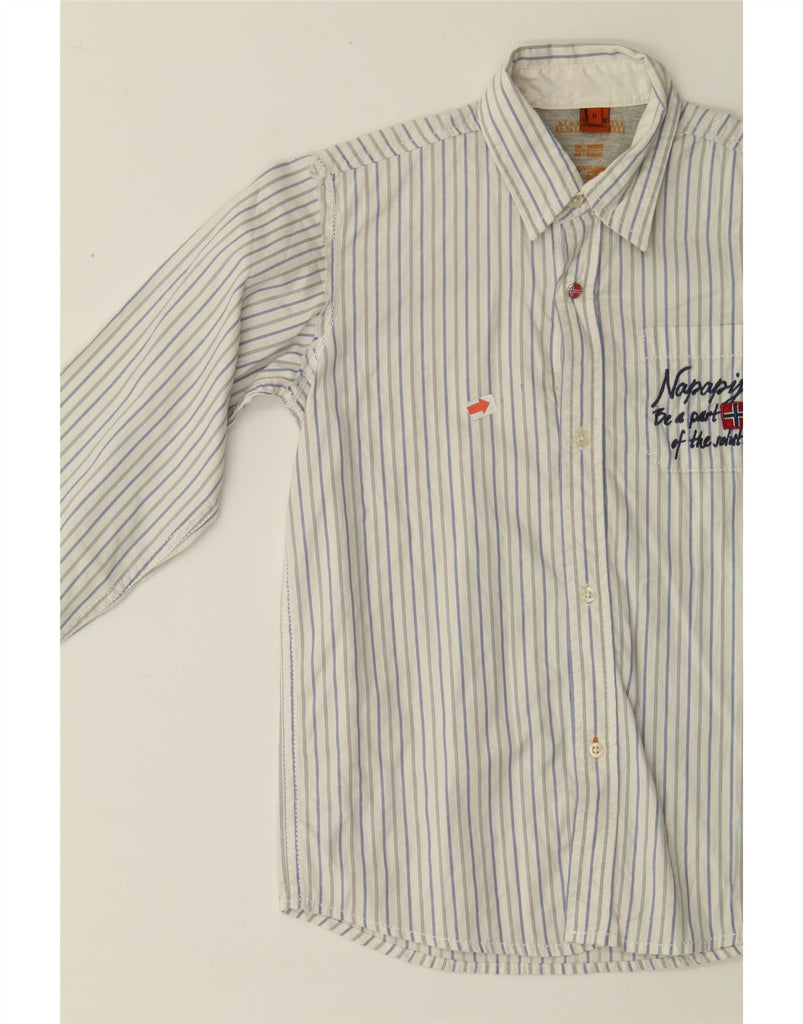 NAPAPIJRI Girls Graphic Shirt 7-8 Years White Striped Cotton Vintage Napapijri and Second-Hand Napapijri from Messina Hembry 