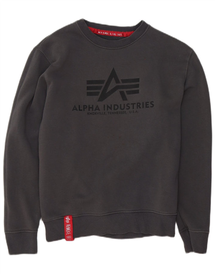 Alpha Industries Mens Graphic Sweatshirt Jumper Small Grey Cotton