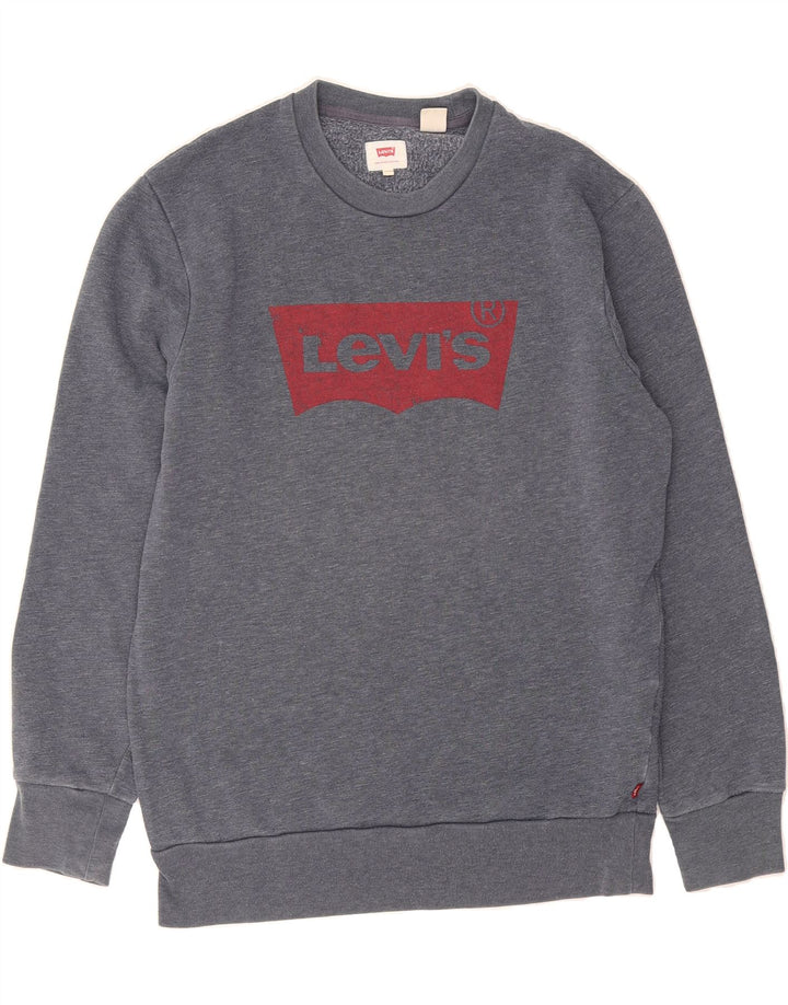 LEVI'S Mens Graphic Sweatshirt Jumper Medium Navy Blue Cotton Vintage Levi's and Second-Hand Levi's from Messina Hembry 