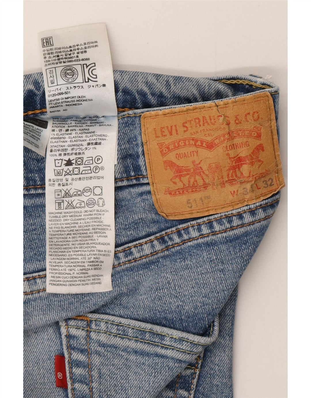 Levi's Mens 511 Slim Jeans W34 L32 Blue Cotton