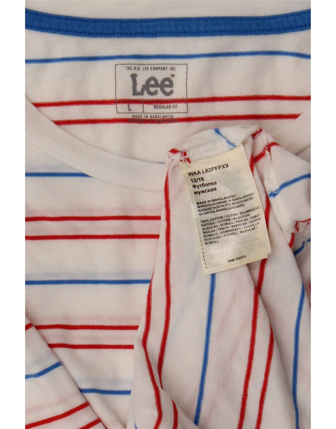 Lee Mens Regular Fit T-Shirt Top Large White Striped Cotton