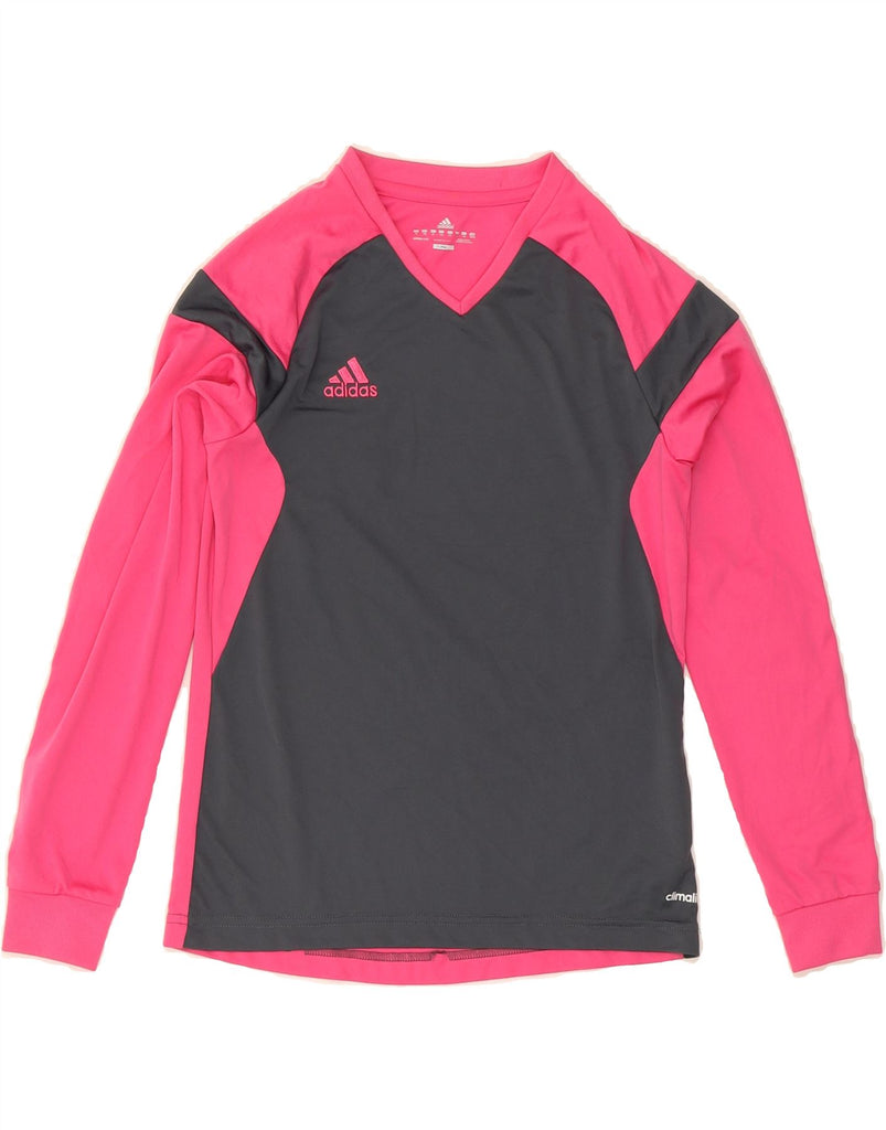 ADIDAS Girls Climalite Top Long Sleeve 11-12 Years Large Pink Colourblock Vintage Adidas and Second-Hand Adidas from Messina Hembry 
