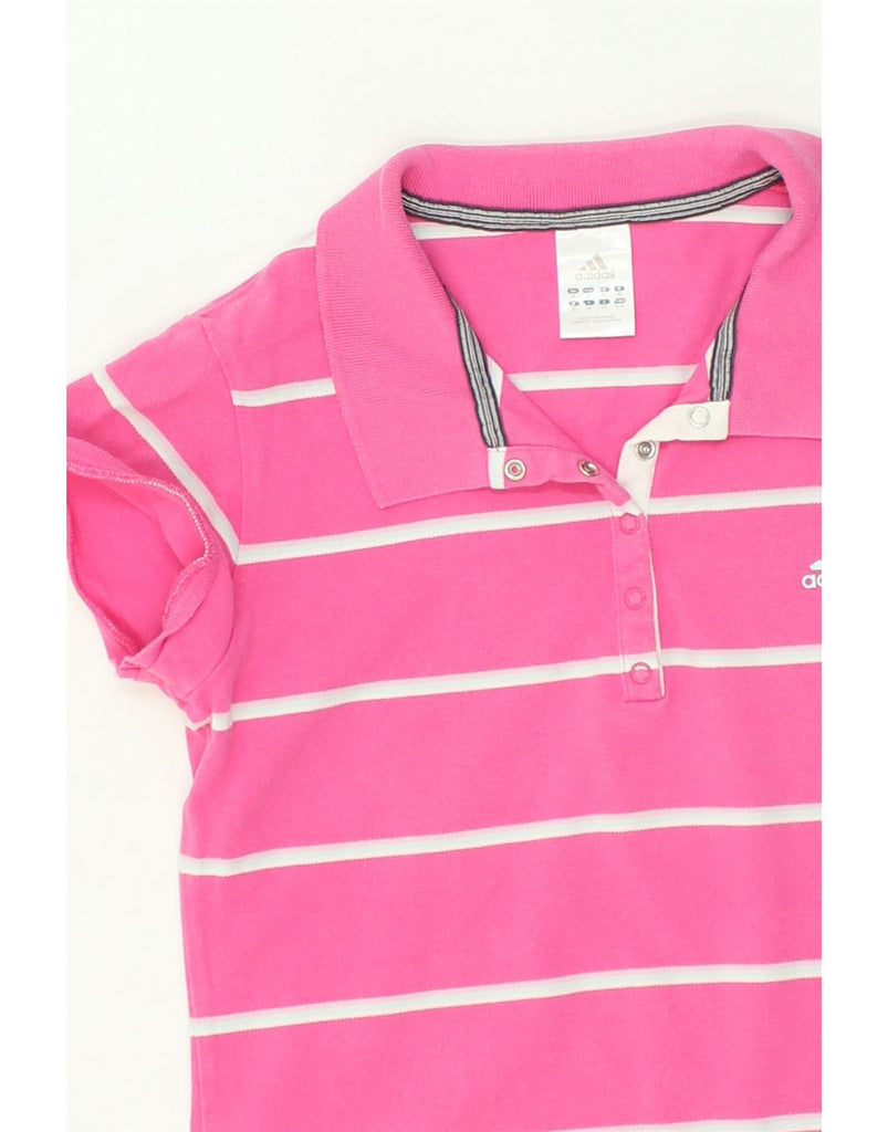 ADIDAS Womens Polo Shirt UK 14 Medium Pink Striped Cotton | Vintage Adidas | Thrift | Second-Hand Adidas | Used Clothing | Messina Hembry 