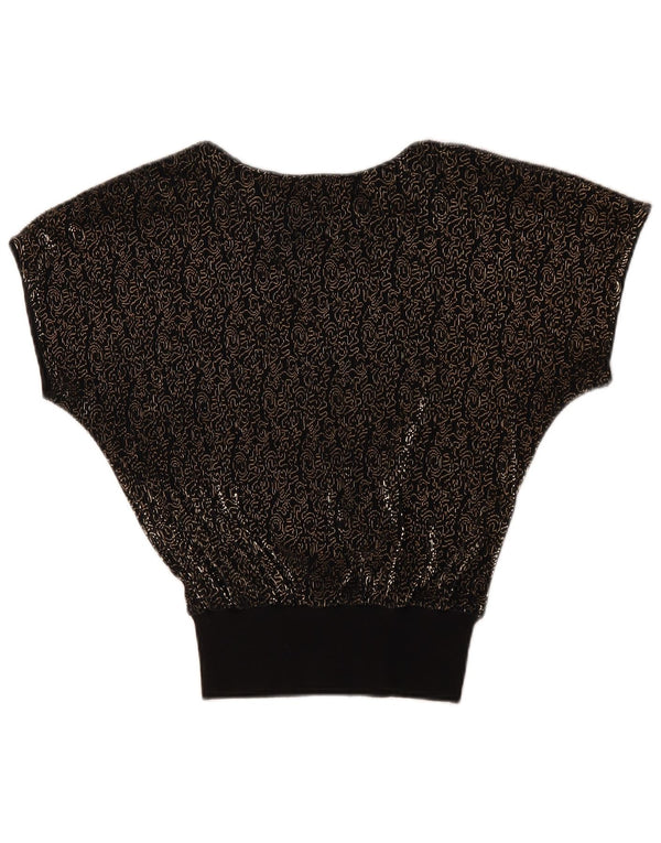 Diana Bentall's Womens Batwing Blouse Top UK 10 Small Black Floral Acrylic