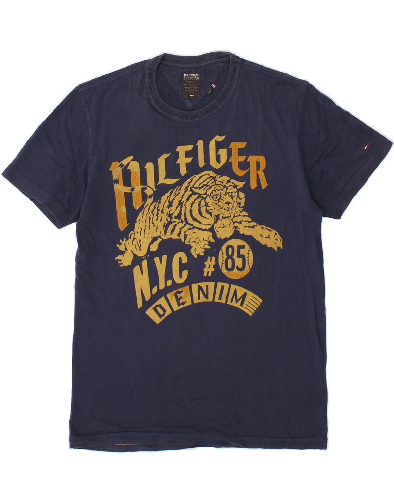 TOMMY HILFIGER Womens Graphic T-Shirt Top UK 10 Small Navy Blue Cotton Vintage Tommy Hilfiger and Second-Hand Tommy Hilfiger from Messina Hembry 