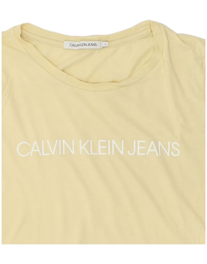CALVIN KLEIN Womens Graphic T-Shirt Top UK 14 Large Yellow | Vintage Calvin Klein | Thrift | Second-Hand Calvin Klein | Used Clothing | Messina Hembry 