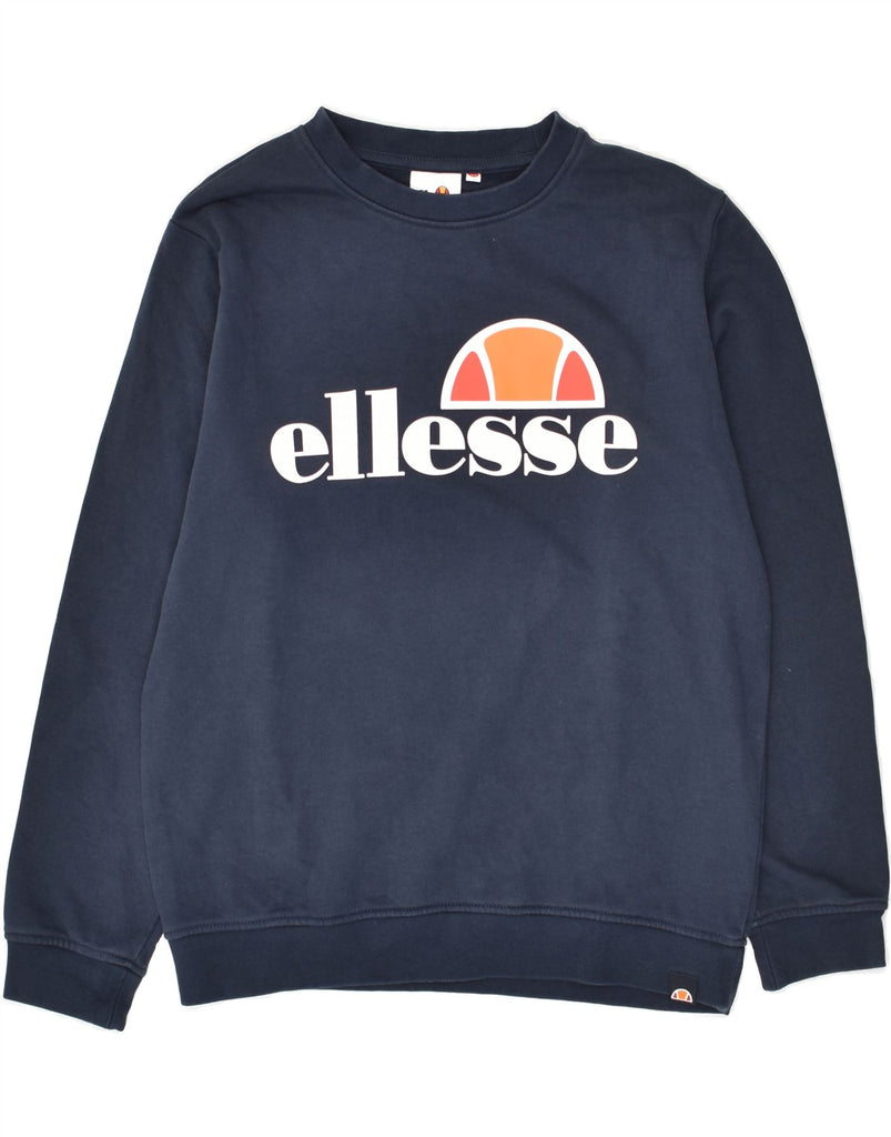 ELLESSE Boys Graphic Sweatshirt Jumper 11-12 Years Navy Blue Cotton | Vintage Ellesse | Thrift | Second-Hand Ellesse | Used Clothing | Messina Hembry 