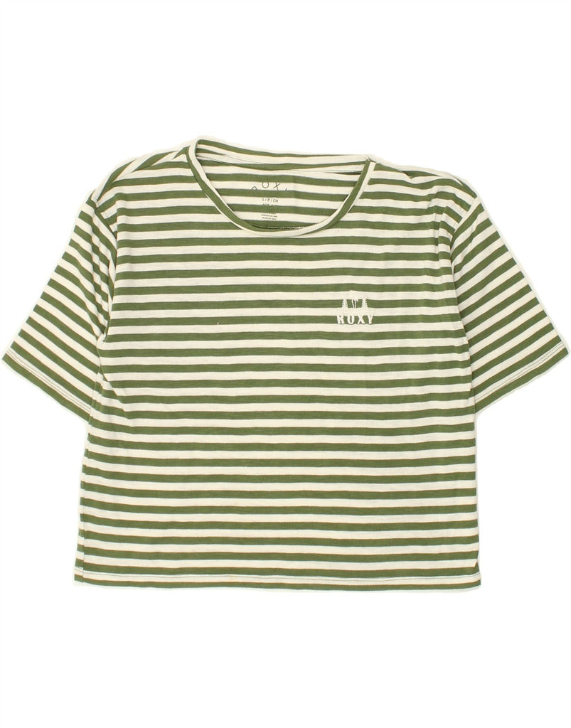 ROXY Womens Crop T-Shirt Top UK 10 Small Green Striped Cotton | Vintage Roxy | Thrift | Second-Hand Roxy | Used Clothing | Messina Hembry 