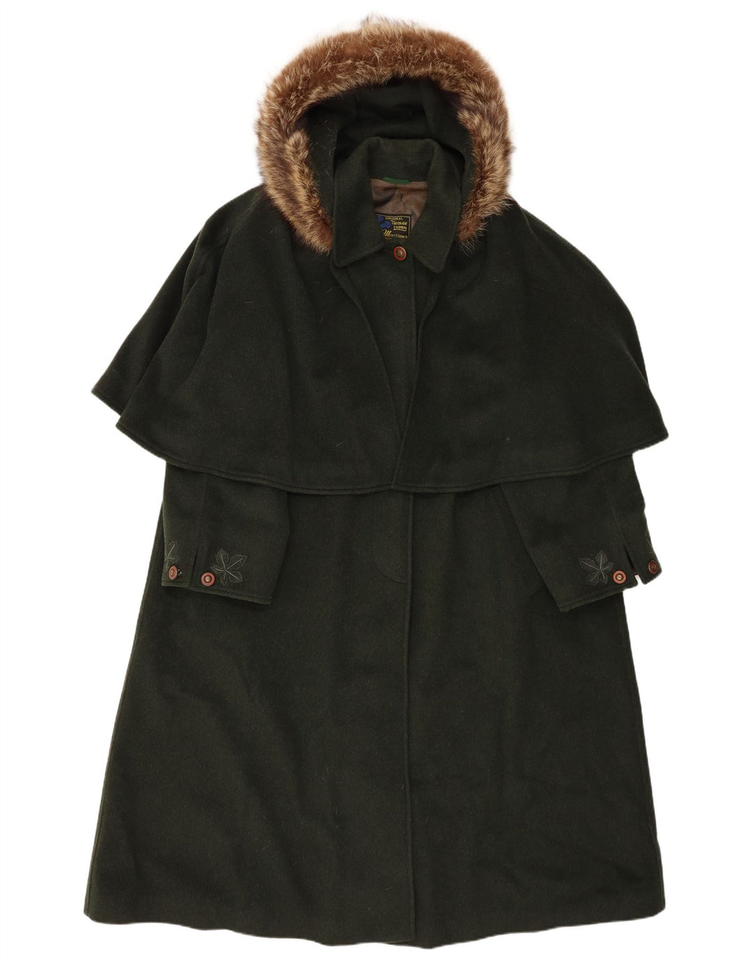 MOESSMER Womens Oversized Hooded Capelet Overcoat IT 42 Medium Green Wool