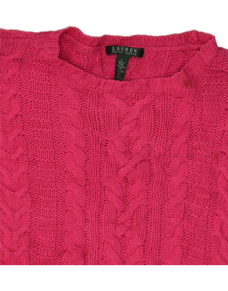 RALPH LAUREN Womens Crew Neck Jumper Sweater UK 16 Large Pink Cotton | Vintage Ralph Lauren | Thrift | Second-Hand Ralph Lauren | Used Clothing | Messina Hembry 