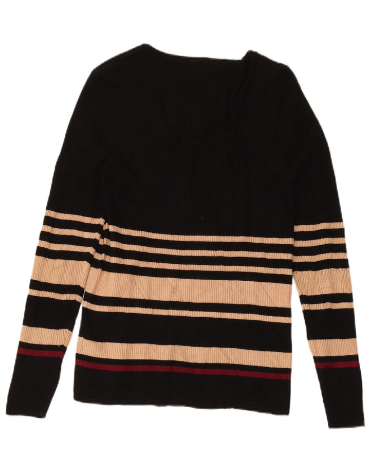 Marks & Spencer Womens V-Neck Jumper Sweater UK 14 Medium Black Striped