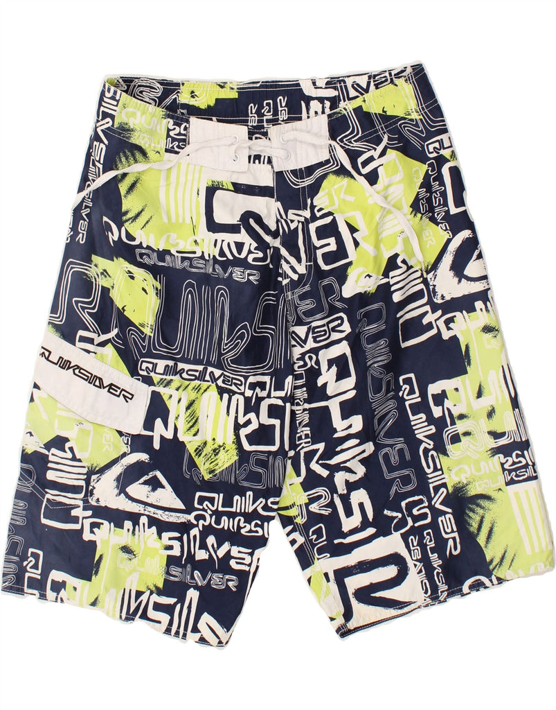 QUIKSILVER Mens Graphic Swimming Shorts Medium Navy Blue Cotton | Vintage Quiksilver | Thrift | Second-Hand Quiksilver | Used Clothing | Messina Hembry 