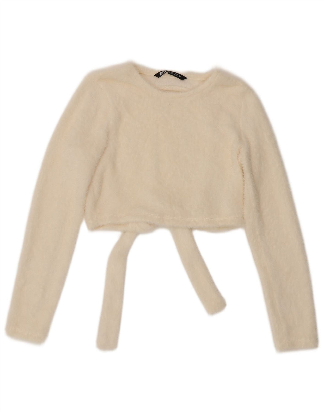 Zara Womens Long Sleeve Crop Blouse Top UK 10 Small White Nylon