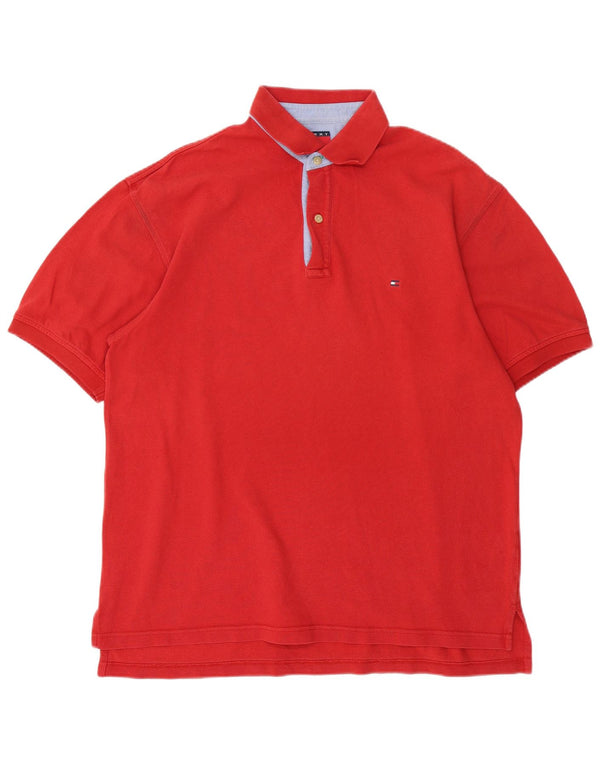 TOMMY HILFIGER Mens Polo Shirt Large Red Cotton