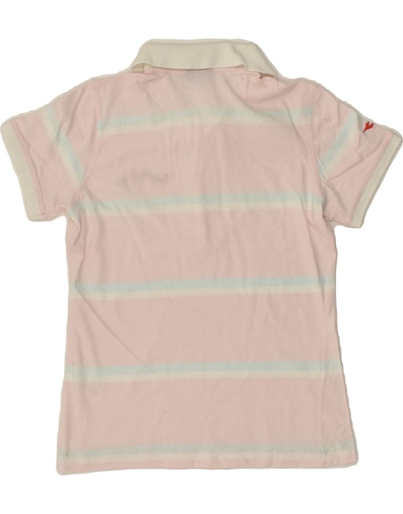 DIADORA Womens Polo Shirt UK 12 Medium Pink Striped Cotton | Vintage Diadora | Thrift | Second-Hand Diadora | Used Clothing | Messina Hembry 