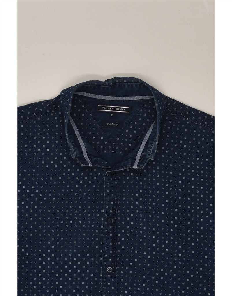 TOMMY HILFIGER Mens Indigo Shirt Medium Navy Blue Spotted Cotton | Vintage Tommy Hilfiger | Thrift | Second-Hand Tommy Hilfiger | Used Clothing | Messina Hembry 