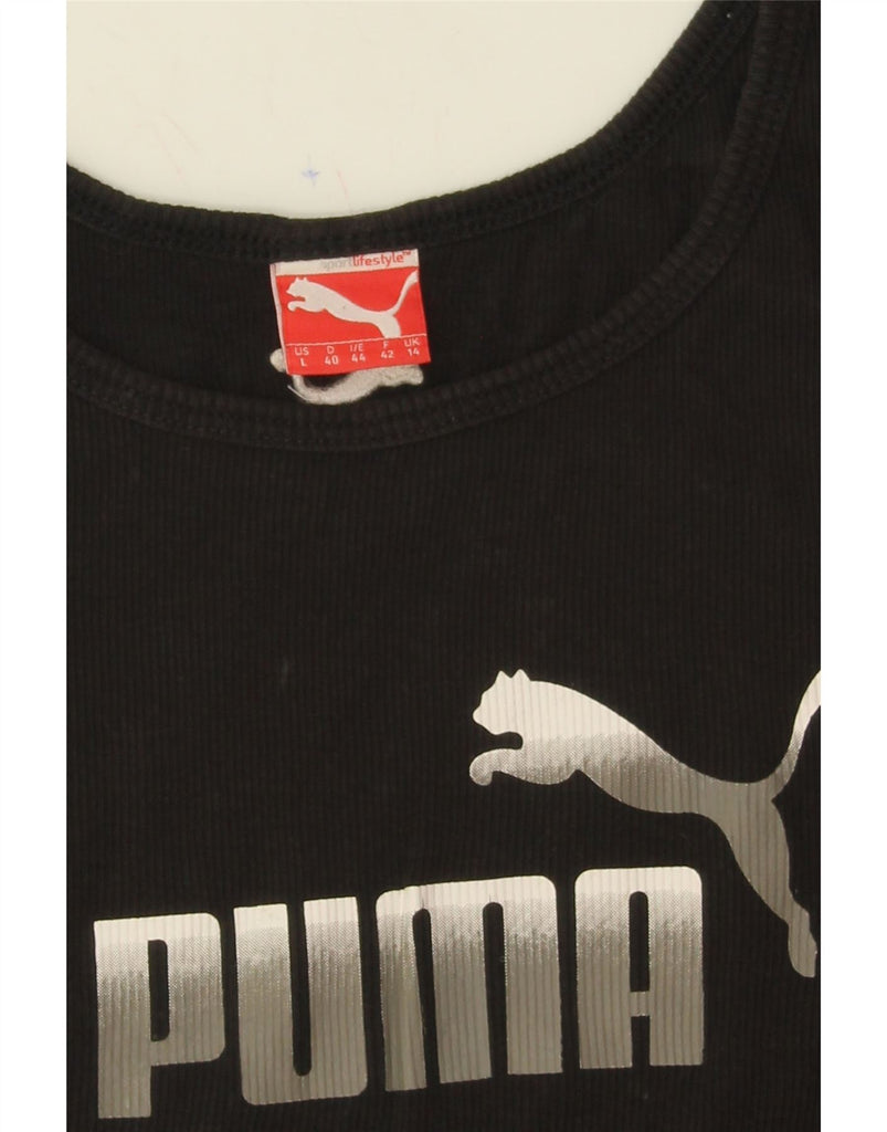 PUMA Womens Graphic Vest Top UK 14 Medium Black Cotton Vintage Puma and Second-Hand Puma from Messina Hembry 