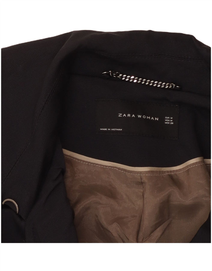 ZARA Womens Pea Coat UK 12 Medium Navy Blue Cotton