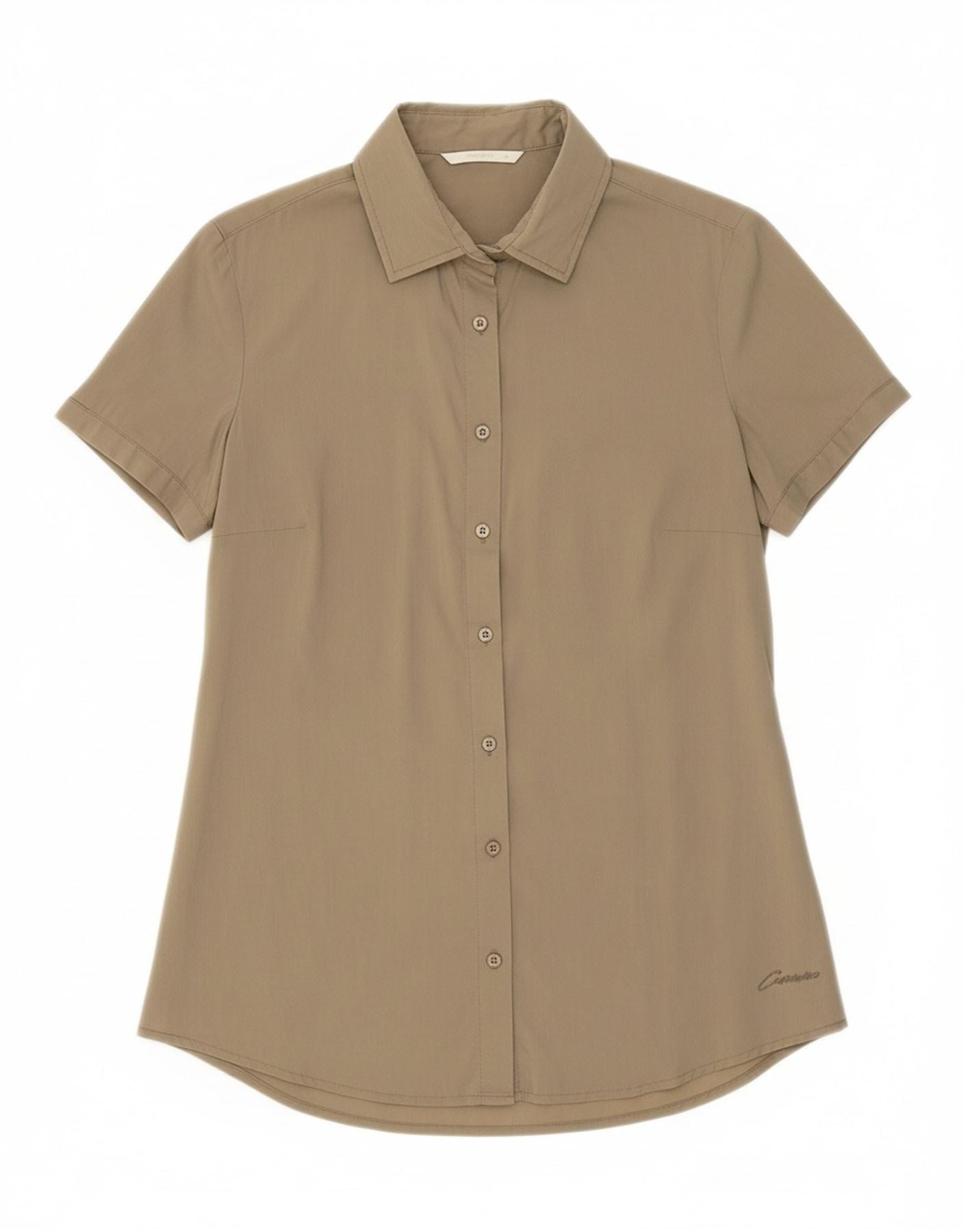CARRERA Womens Short Sleeve Shirt UK 14 Medium Khaki Cotton Vintage Carrera and Second-Hand Carrera from Messina Hembry 