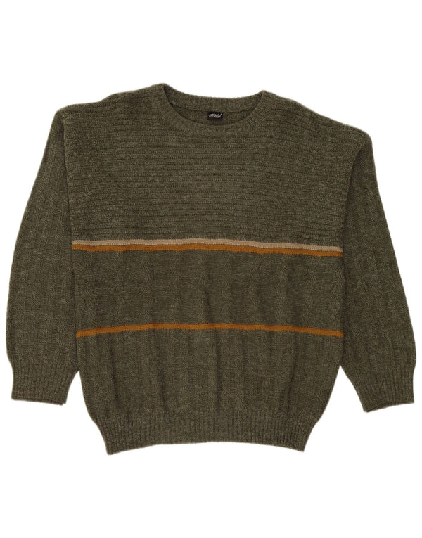 Rodes Mens Crew Neck Jumper Sweater IT 50 Medium Green Striped Acrylic