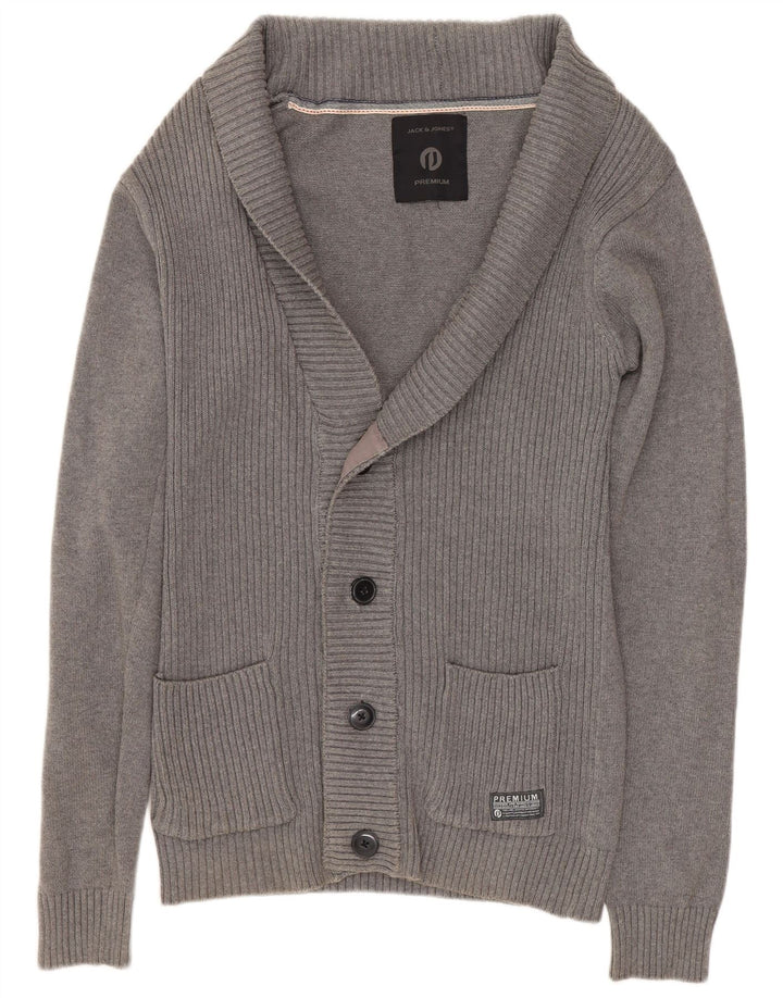 JACK & JONES Mens Cardigan Sweater Small Grey