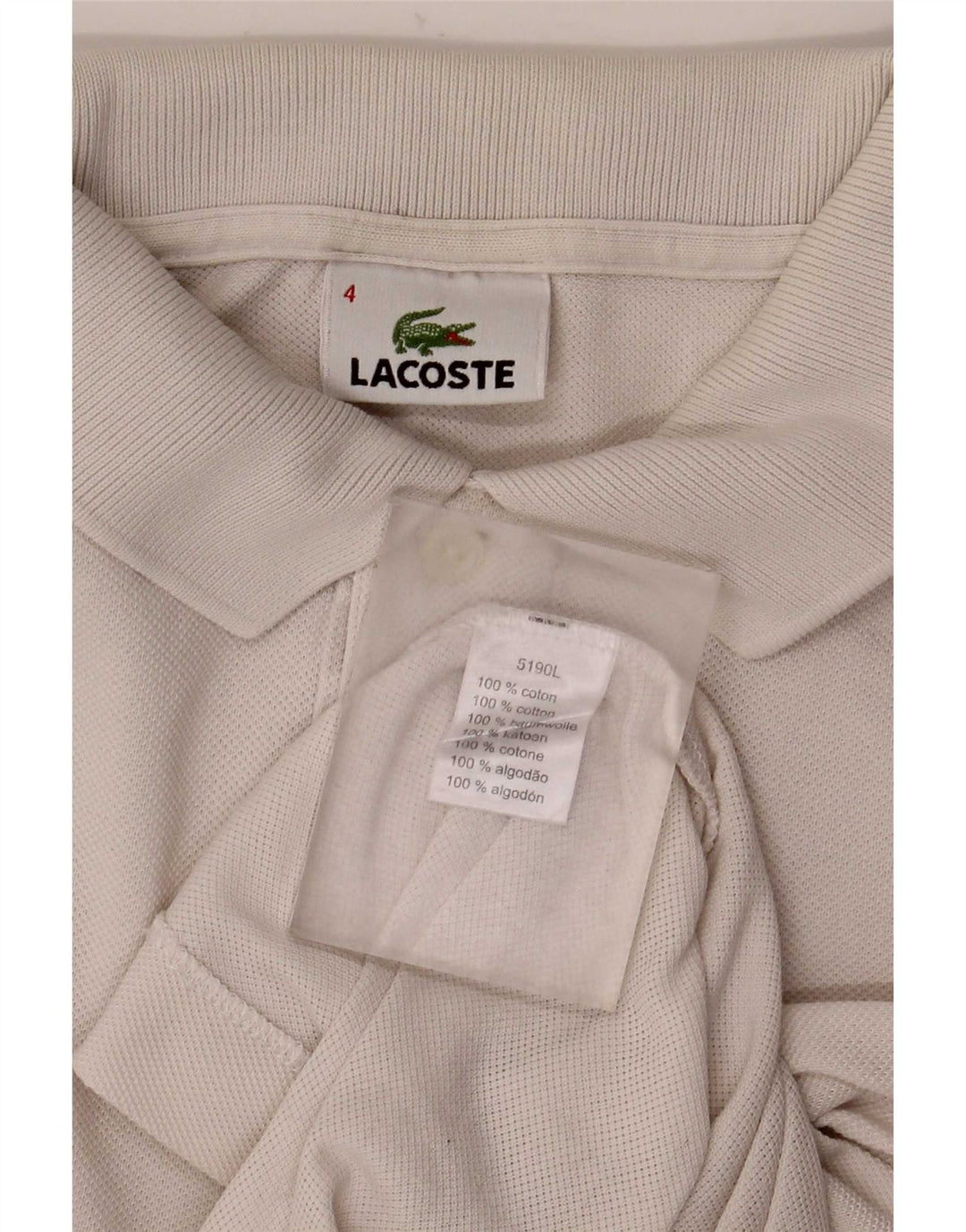 Lacoste Mens Polo Shirt Size 4 Medium White Cotton