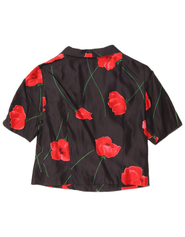 Vintage Womens Short Sleeve Crop Cardigan Top UK 12 Medium Black Floral