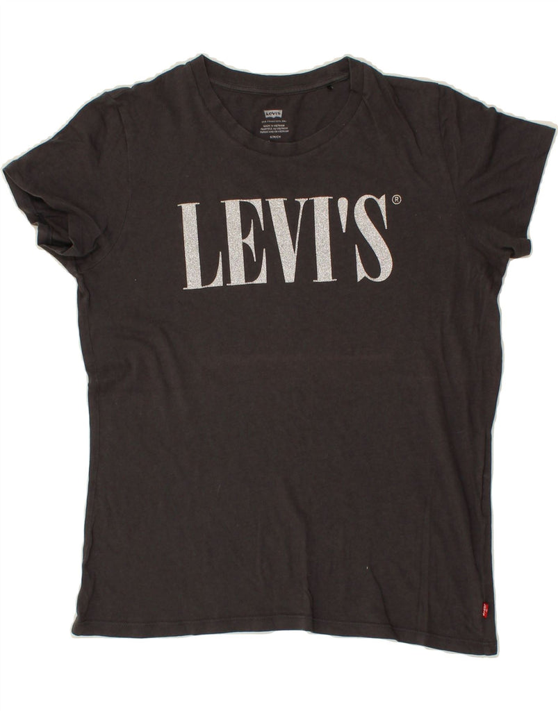 LEVI'S Womens Graphic T-Shirt Top UK 10 Small Grey Vintage Levi's and Second-Hand Levi's from Messina Hembry 