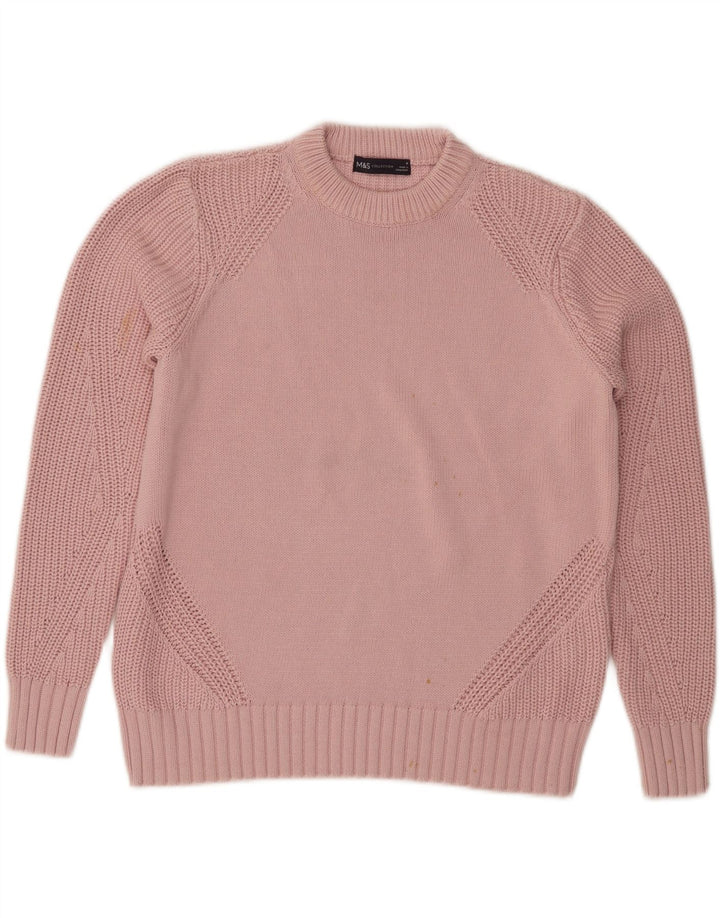 Marks & Spencer Womens Crew Neck Jumper Sweater UK 14 Medium Pink Cotton