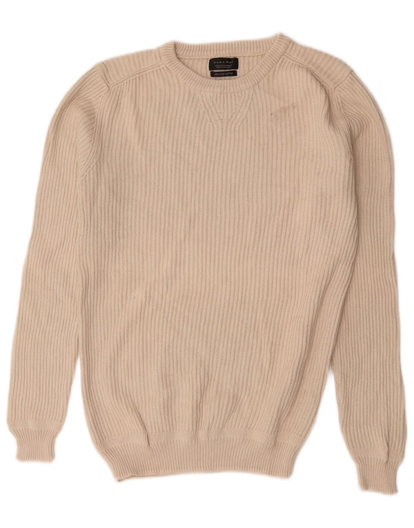 Zara Mens Crew Neck Jumper Sweater Medium Off White Cotton