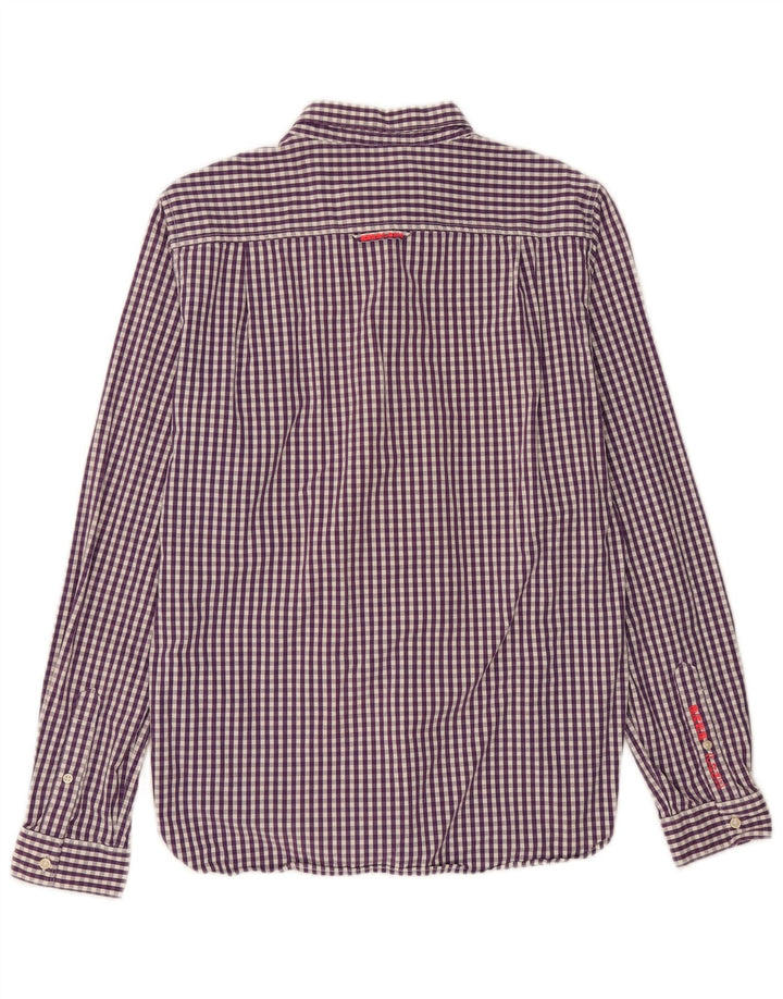 SUPERDRY Mens Shirt Large Purple Gingham Cotton