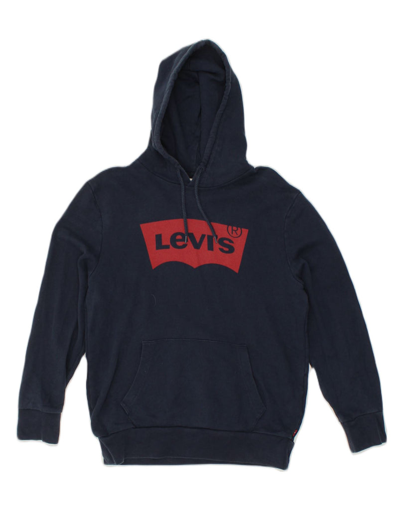 LEVI'S Mens Graphic Hoodie Jumper Medium Navy Blue Cotton | Vintage Levi's | Thrift | Second-Hand Levi's | Used Clothing | Messina Hembry 