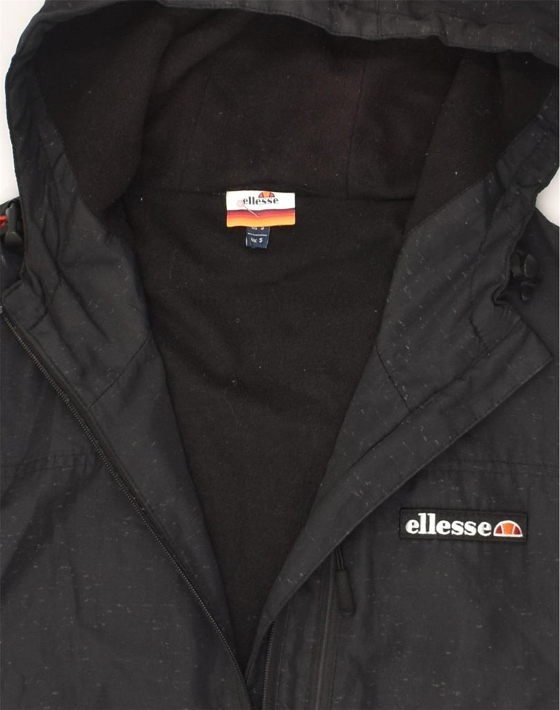 ELLESSE Mens Hooded Bomber Rain Jacket UK 36 Small Black Flecked Polyester | Vintage Ellesse | Thrift | Second-Hand Ellesse | Used Clothing | Messina Hembry 