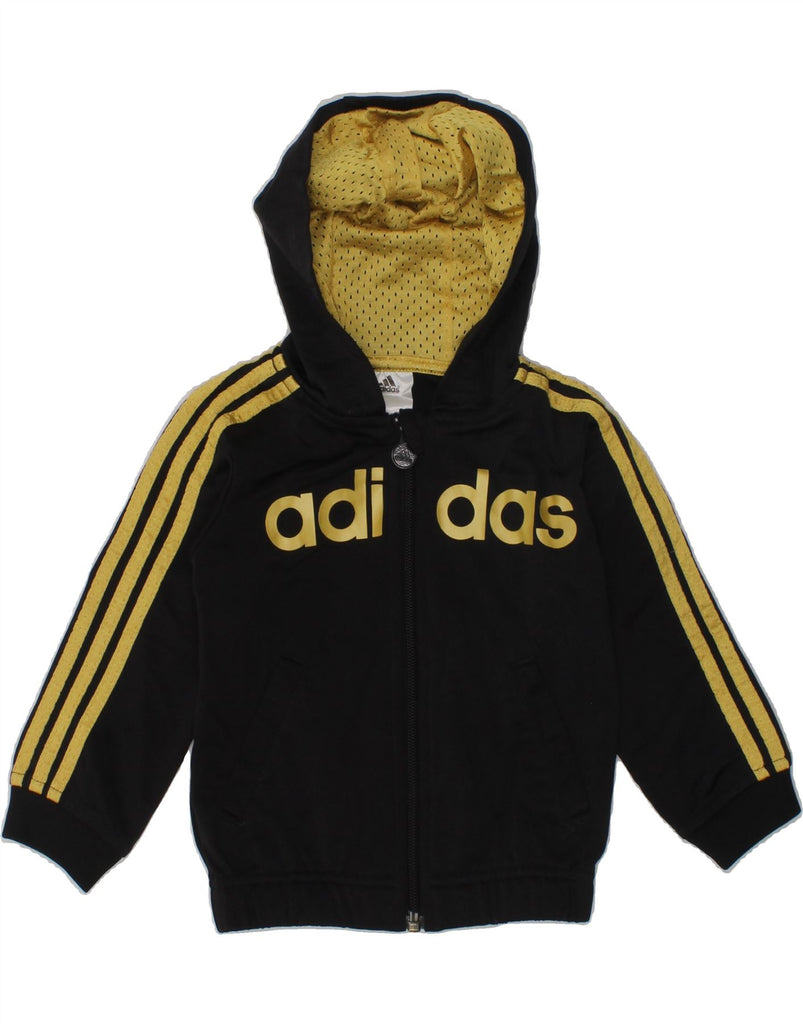 ADIDAS Baby Girls Graphic Zip Hoodie Sweater 9-12 Months Black Polyester | Vintage Adidas | Thrift | Second-Hand Adidas | Used Clothing | Messina Hembry 