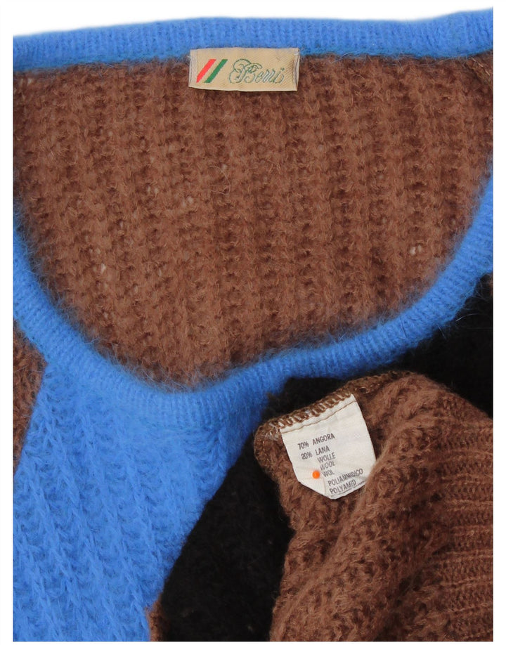 Berri Womens Boat Neck Jumper Sweater UK 14 Medium Brown Colourblock Angora