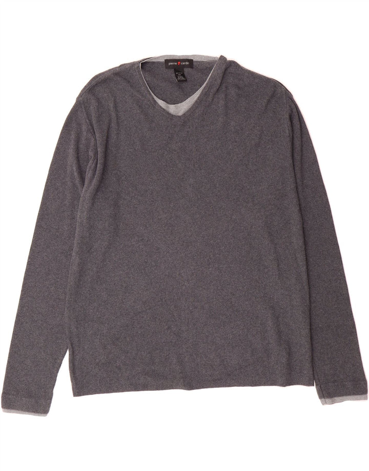 PIERRE CARDIN Mens V-Neck Jumper Sweater 2XL Grey Cotton Vintage Pierre Cardin and Second-Hand Pierre Cardin from Messina Hembry 
