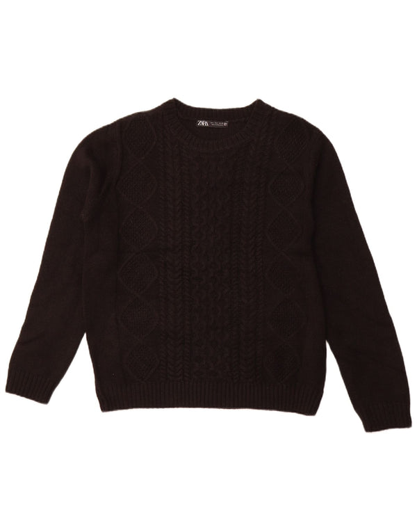 Zara Womens Crew Neck Jumper Sweater UK 14 Large Black Acrylic