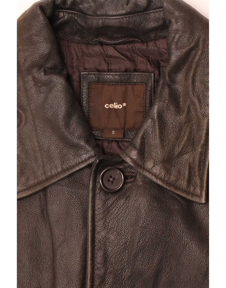 Celio Mens Leather Jacket UK 36 Small Brown