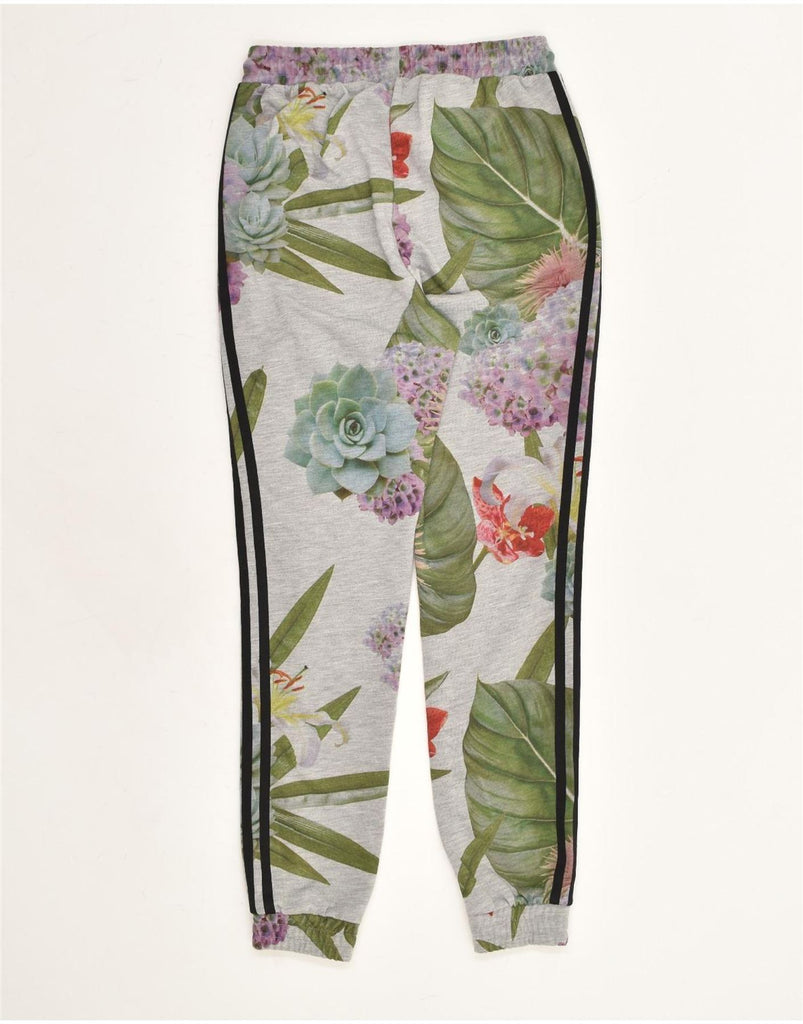 ADIDAS Womens Tracksuit Trousers Joggers UK 4 XS Grey Floral Polyester | Vintage Adidas | Thrift | Second-Hand Adidas | Used Clothing | Messina Hembry 