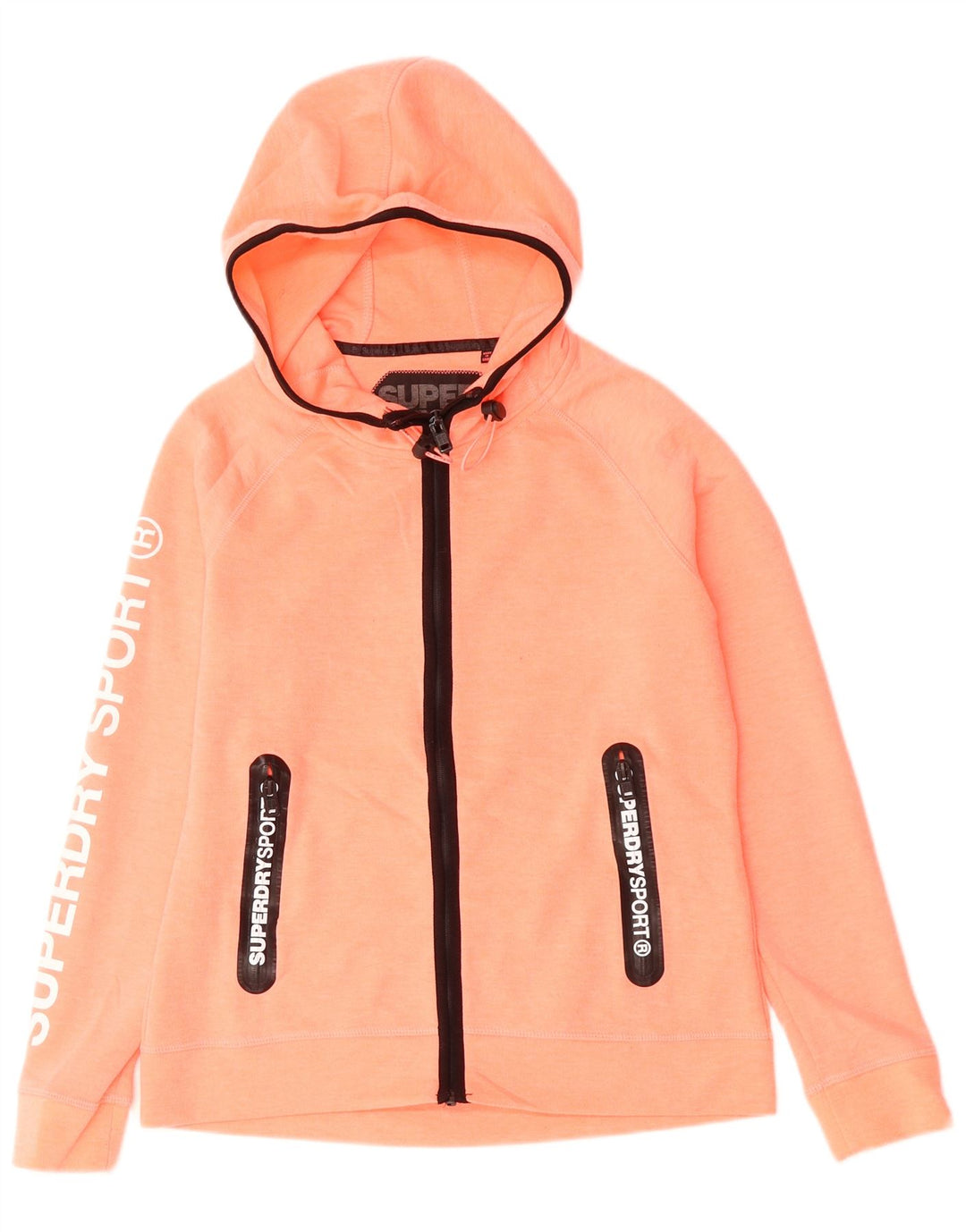 SUPERDRY Womens Graphic Zip Hoodie Sweater UK 16 Large Orange Polyester