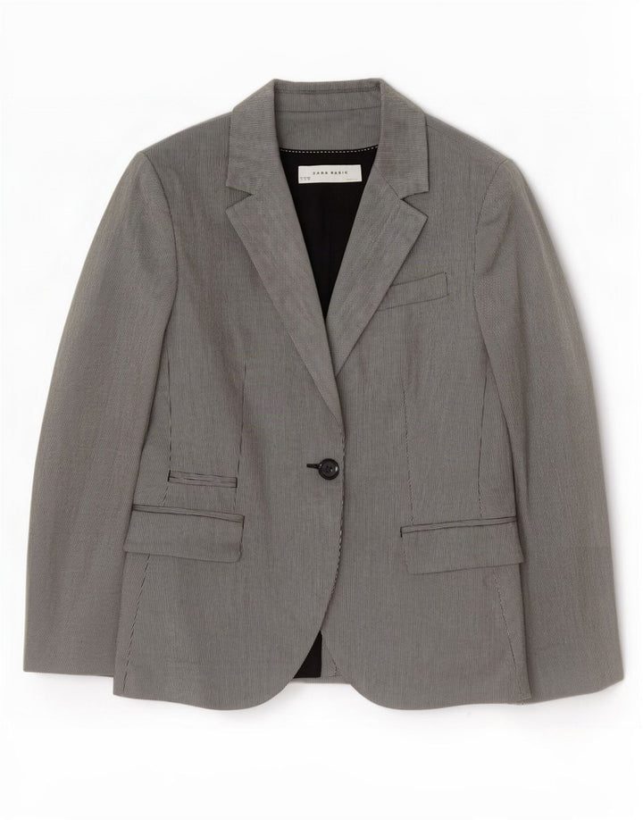 Zara Womens 1 Button Blazer Jacket UK 12 Medium Grey Acetate