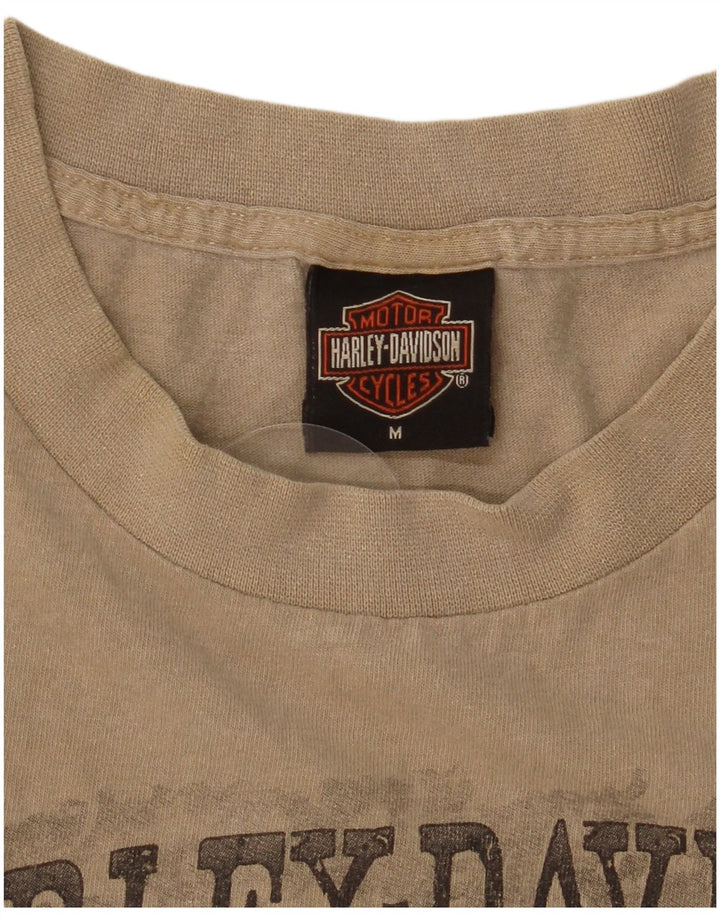 Harley Davidson Mens Graphic T-Shirt Top Medium Beige Cotton